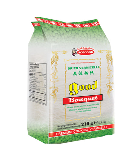 A package of Acecook Dried Mung Bean Vermicelli, 210g, with English and Vietnamese text, indicating it is a product of Vietnam.
