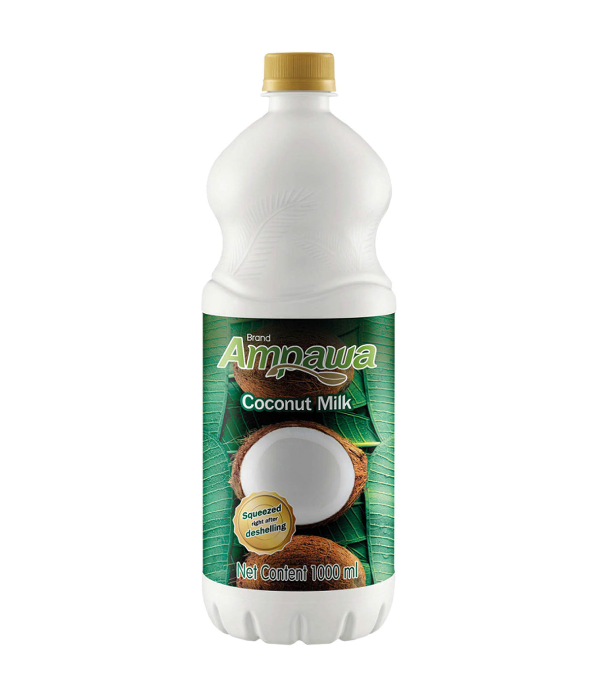 Bottle of Ampawa Coconut Milk, 1000ml, with product information and branding on the label.