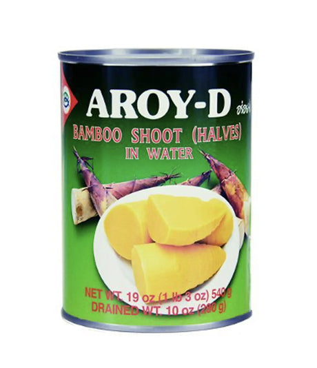 Can of Aroy-D Bamboo Shoots in Water on a white background