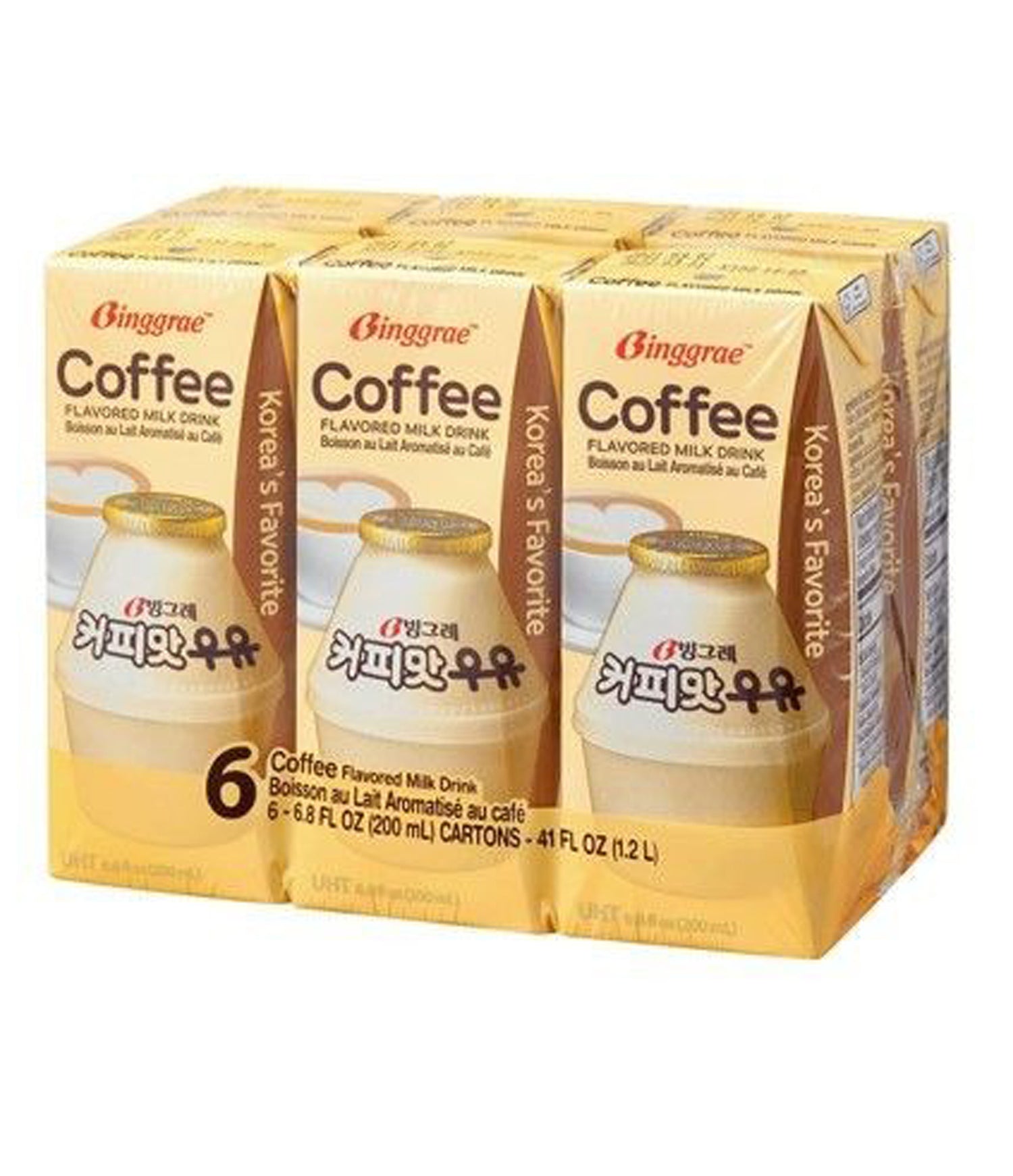 Six cartons of Binggrae Coffee Flavored Milk Drink, each carton contains 200ml of the beverage.