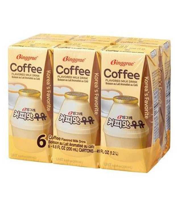 Six cartons of Binggrae Coffee Flavored Milk Drink, each carton contains 200ml of the beverage.