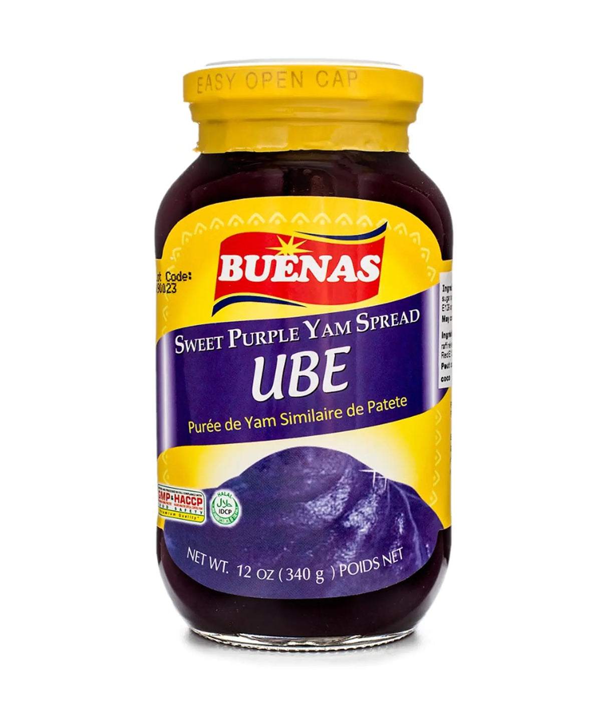 Jar of Buenas Sweet Purple Yam Spread UBE on a white background