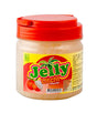 A plastic jar of Chainly Jelly Lychee Flavor, 567g, with a red lid and a label that includes a picture of lychees and Chinese characters.