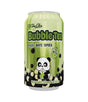 A can of Chin Chin Bubble Tea featuring matcha flavor, with an illustration of a panda holding a bubble and the branding includes dots representing tapioca.