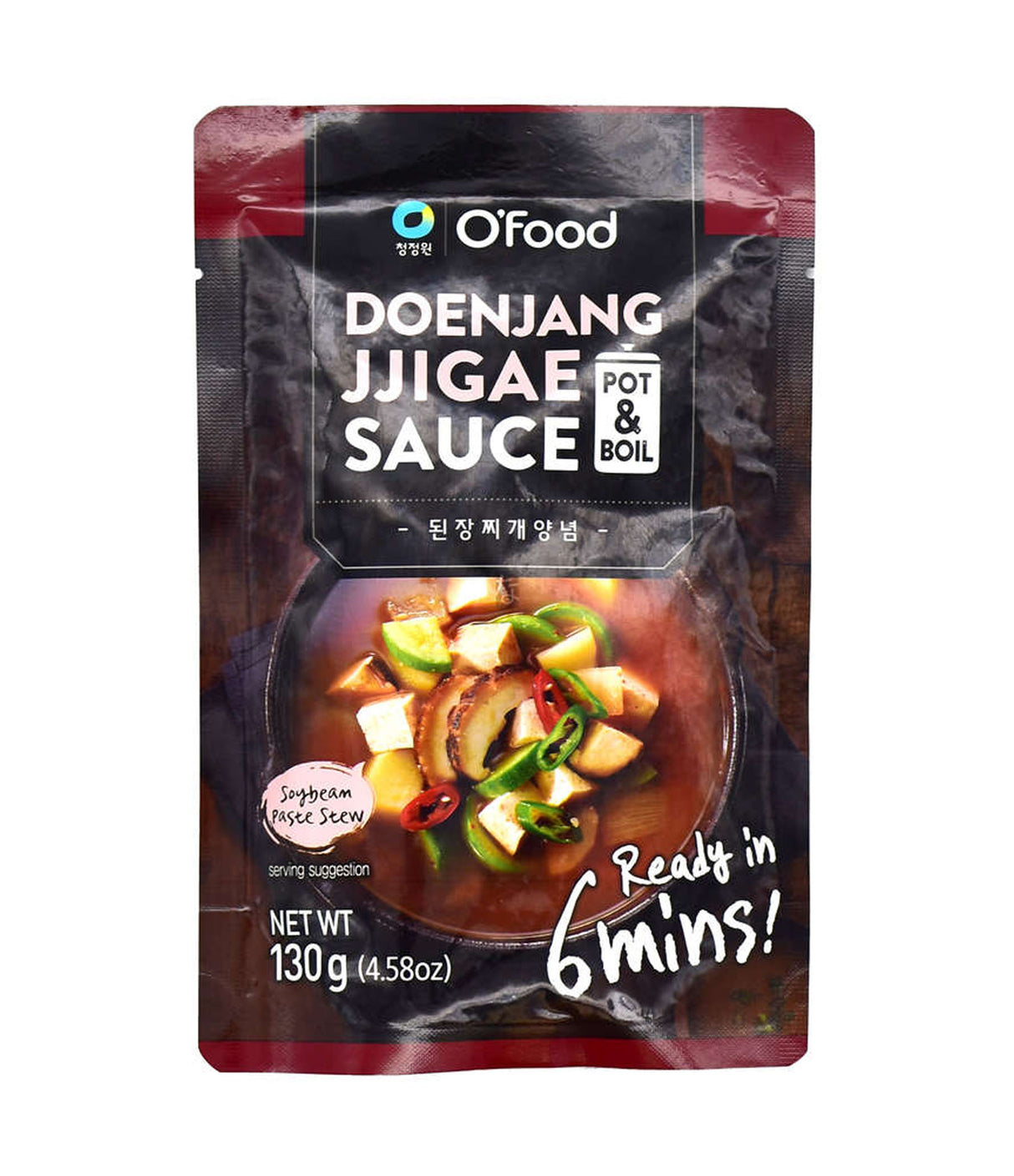 Packaging of Daesang Soy Bean Paste Stew Sauce (Doenjang Jjigae Sauce) showing the product name, weight of 130g, and a picture of the sauce with vegetables.