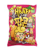 Colorful packaging of HBAF Sweet Potato Popcorn with cartoon characters on a white background