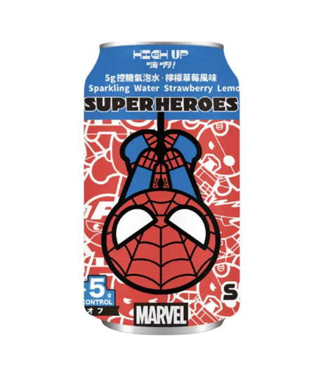 Marvel Super Heroes themed can with Spider-Man design on a white background
