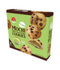 A box of Kaoriya Mochi with Cocoa Chips Cookies. The packaging is green and brown with images of the mochi cookies and matcha powder.