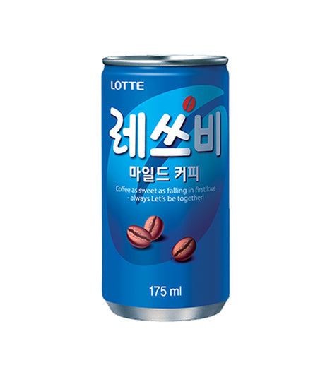 A can of Lotte Let's Be Mild Coffee, 175ml, with Korean text and coffee bean imagery on the front.