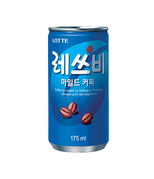A can of Lotte Let's Be Mild Coffee, 175ml, with Korean text and coffee bean imagery on the front.
