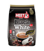Packaging of Meet U Black White 4-in-1 coffee with a picture of a coffee cup and beans on the front.