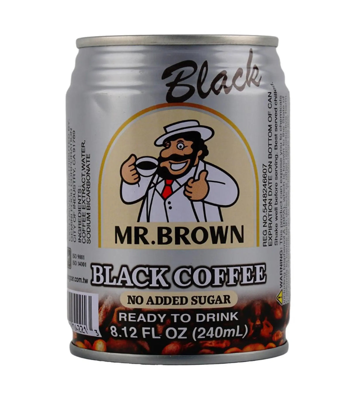 Can of Mr. Brown Black Coffee with a cartoon character on the label