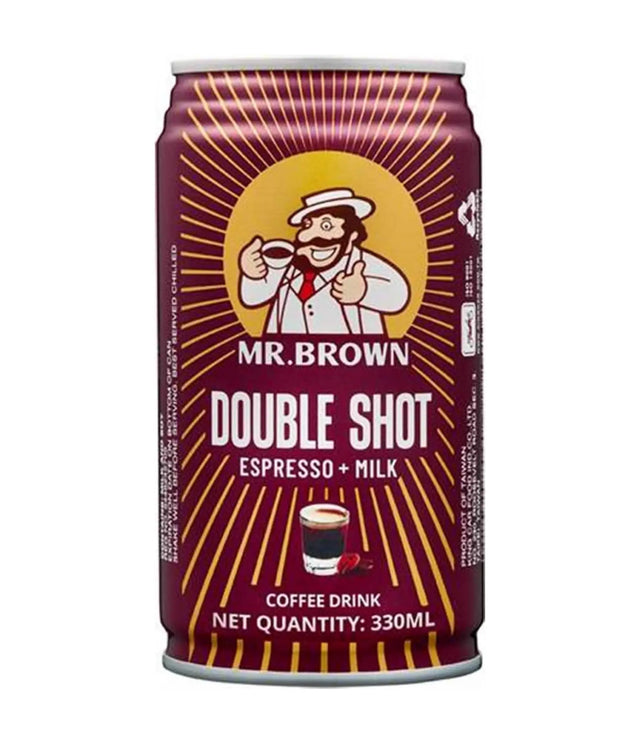 Can of Mr. Brown Double Shot Espresso + Milk coffee drink on a white background