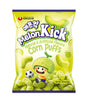 Packaging of Melon Kick Corn Puffs with a cartoon character on a white background