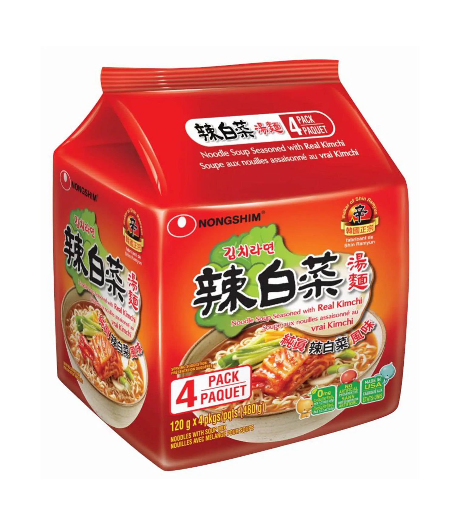 Nongshim - Noodle Soup Seasoned with Real Kimchi 4x120g