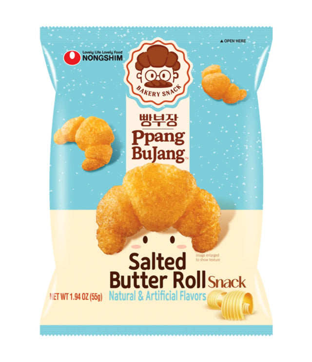 Pjang Bujang salted butter roll snack packaging with Nongshim logo on a white background