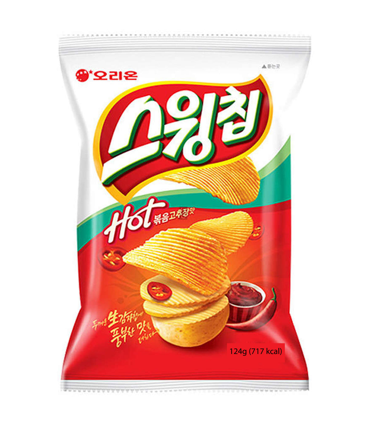 A package of Orion Bokkeum Gochujang Chips featuring a red and white design with an image of the chips and gochujang sauce.