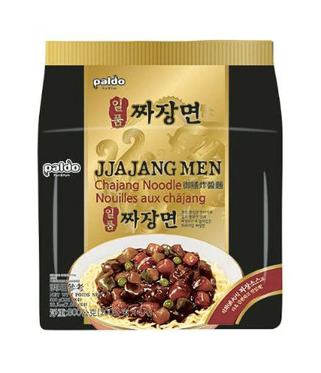 Packaging for Paldo Chajang Noodle (Jjajang Men) showing the product name, weight, and an image of the noodles with sauce.
