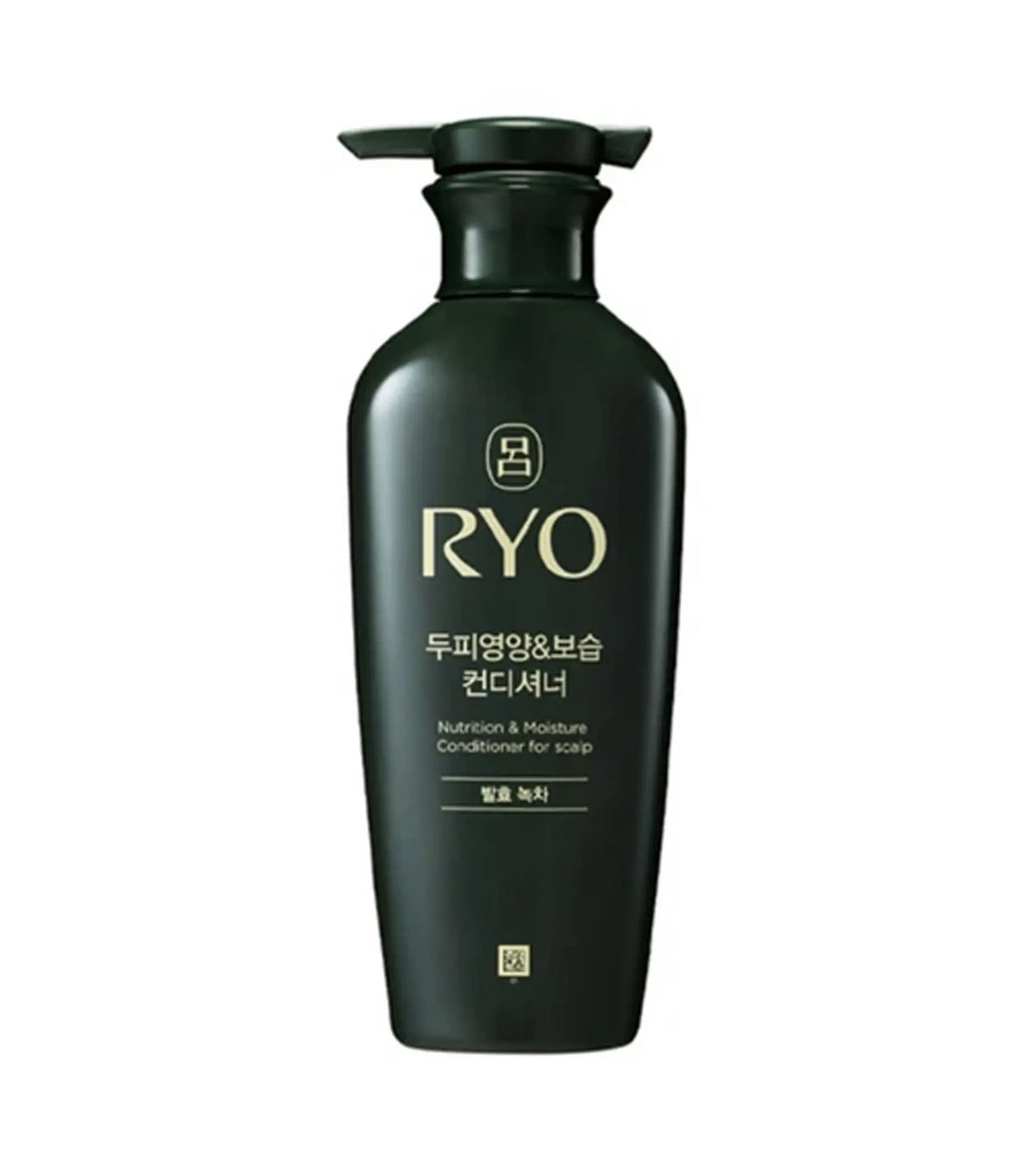 Black bottle of RYO conditioner on a white background