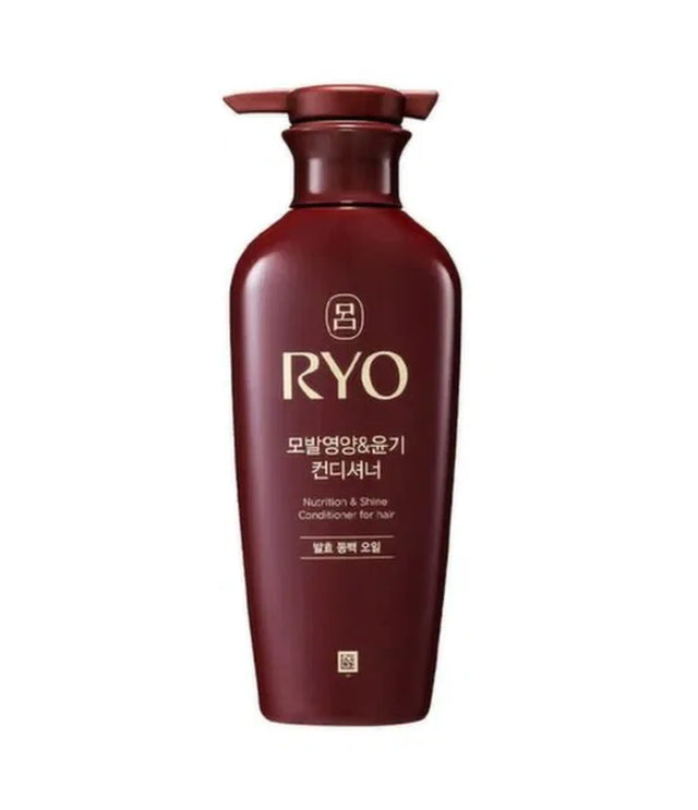 Red bottle of RYO conditioner on a white background