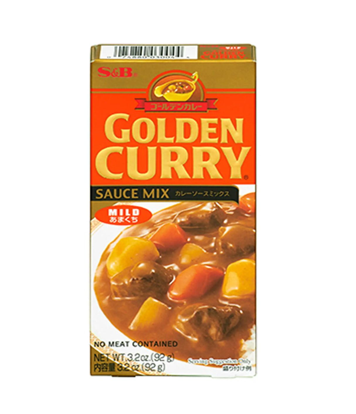 Packaging of S&B Golden Curry Sauce Mix featuring the product name, weight, and an image of the curry sauce with vegetables.