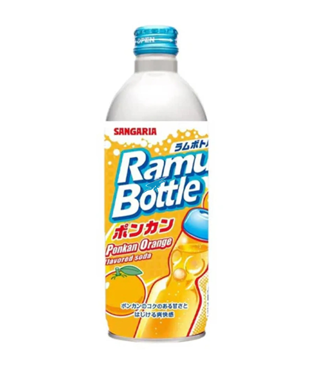 Sangaria Ramu Bottle Ponkan Orange flavored soda on a white background