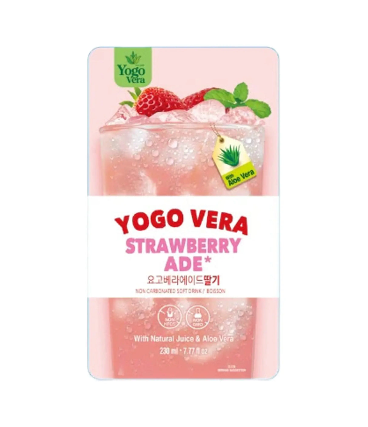 Yogo Vera Strawberry Aide drink package on a white background
