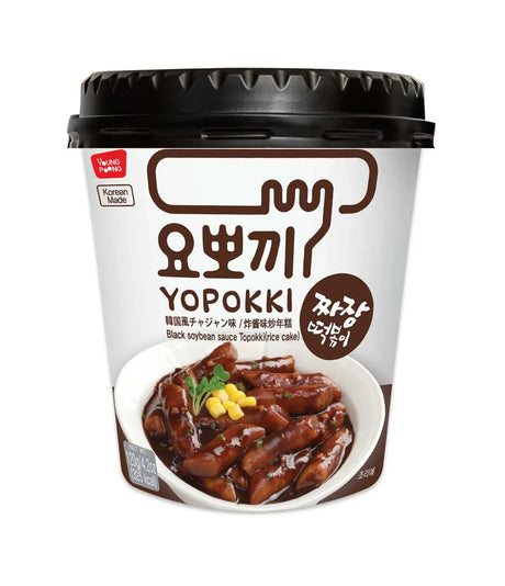 Packaging of Young Poong Yopokki Jjajang Topokki showing the product name, a picture of the noodles with sauce, and the weight of 120g.