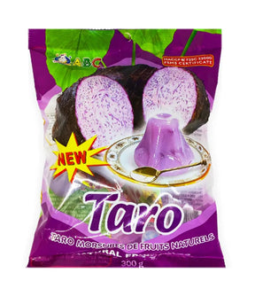 Packaging for ABC - Taro Jelly 300g showing the product and its purple color, with branding and product information.