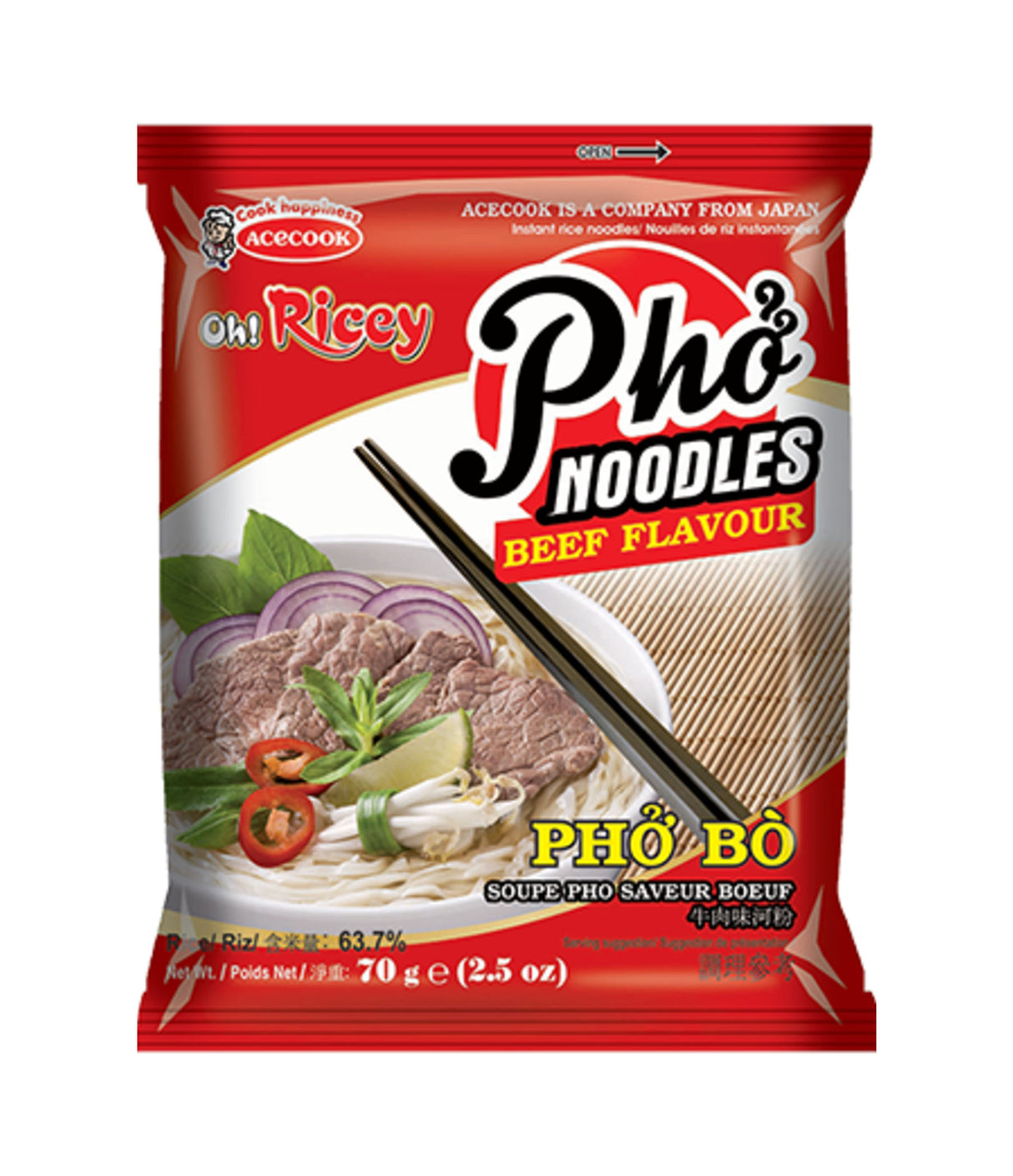 Acecook - Oh! Ricey Instant Rice Noodles (Beef Flavour) 70g