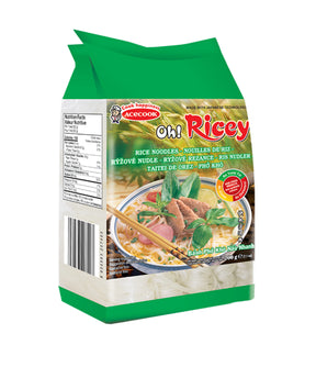 Package of Acecook Oh! Ricey Rice Noodles showing the product and its preparation