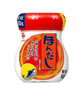 A packaged product of Ajinomoto HonDashi Bonito Soup Stock, predominantly red and white in color, with Japanese text and branding.