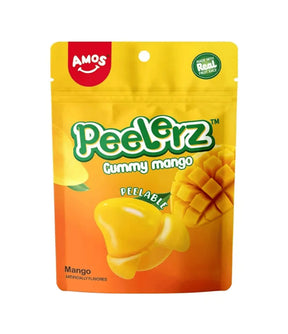 Packaging of Amos Peelerz Gummy Mango on a white background