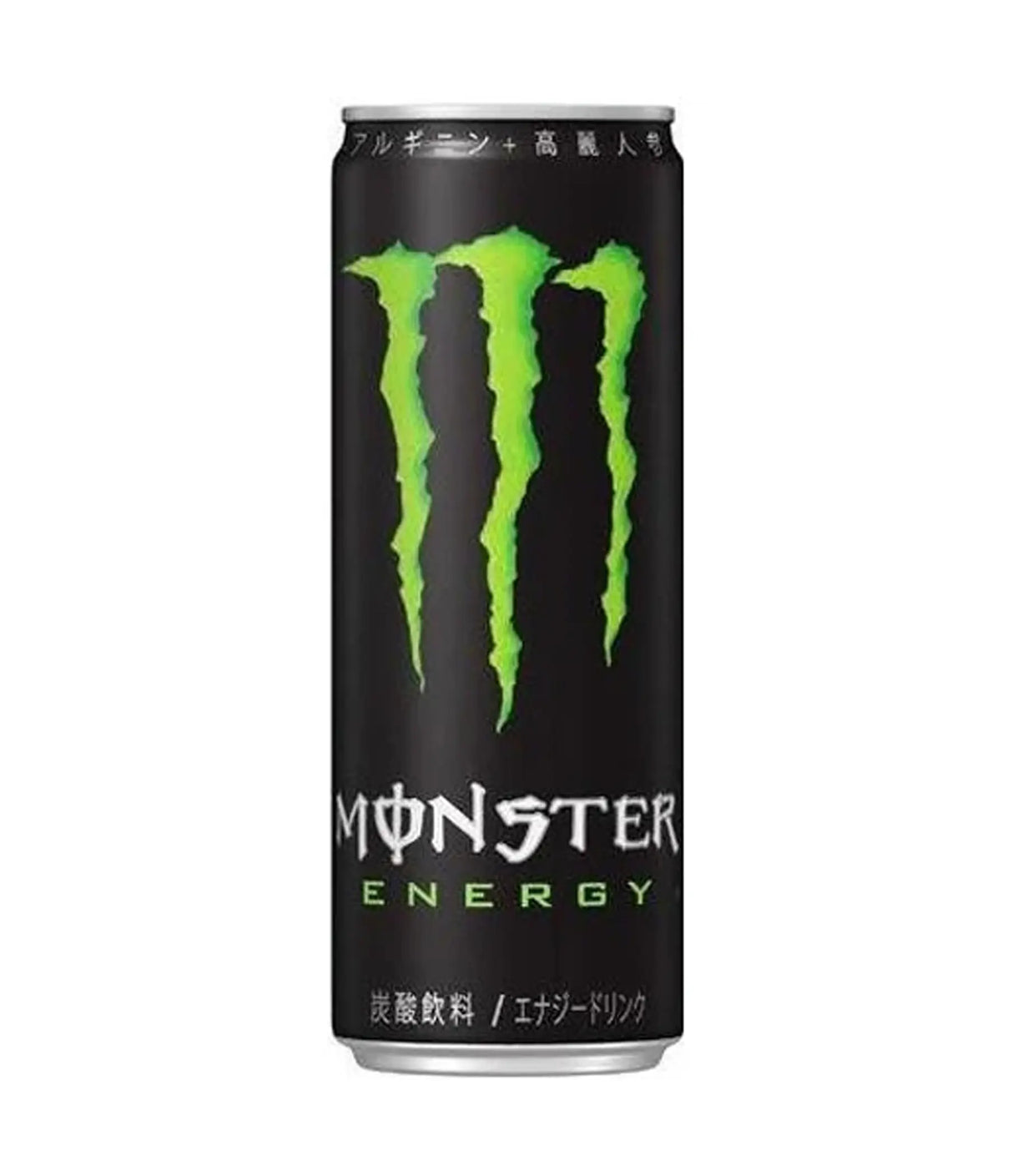 A single can of Monster Energy drink on a plain white background. The can is black with the iconic green claw logo and white and green text.