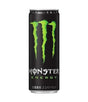 A single can of Monster Energy drink on a plain white background. The can is black with the iconic green claw logo and white and green text.