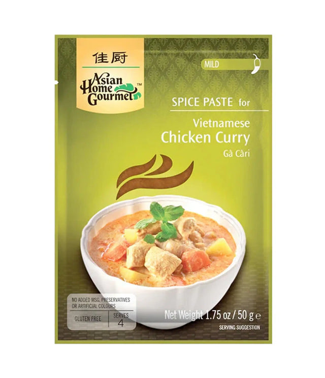 Green package of Asian Home Gourmet Spice Paste for Vietnamese Chicken Curry on a white background