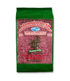 Package of Bamboo Tree Fine Rice Vermicelli with natural magenta color, 340g, product of Vietnam.