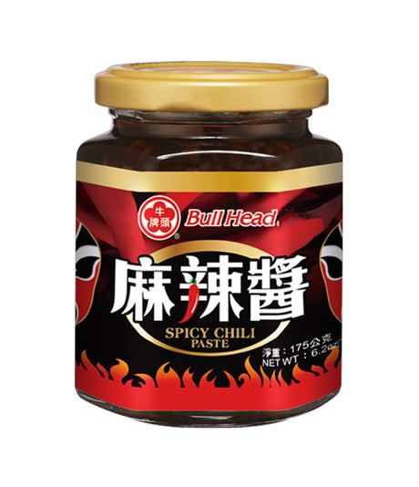 Jar of Bull Head Spicy Chilli Paste with red and black label