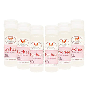 Four packages of Butterfly brand Lychee Flavouring Extract Paste, each package contains 25ml bottles.