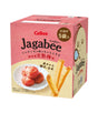 Calbee Jagabee snack package with a pink background
