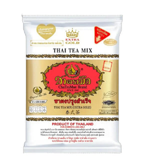 Bag of Thai Tea Mix with branding and product details on a white background