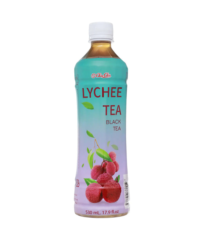 Bottle of lychee tea on a white background