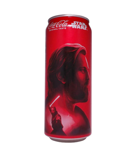 Red Coca-Cola can featuring Star Wars design on a white background