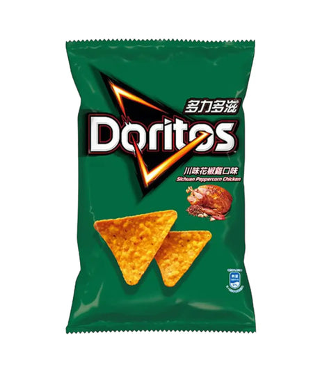 A package of Doritos Tortilla Chips with Sichuan Peppercorn Chicken flavor, 68g.