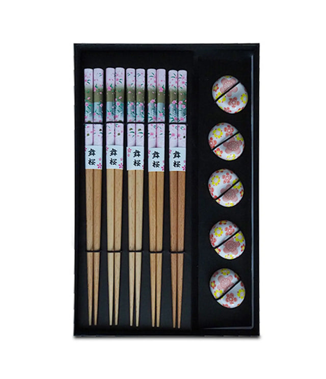 Set of chopsticks with decorative ends in a black box