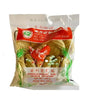 A 400g bag of On Lee Oriental Style Noodles, egg-flavored, featuring golden-yellow noodles and illustrations of a red rooster and green vegetables on a white background.
