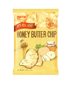 Packaging for Haitai Honey Butter Chip 60g, displaying the chips and honey butter, emphasizing the product's flavor.