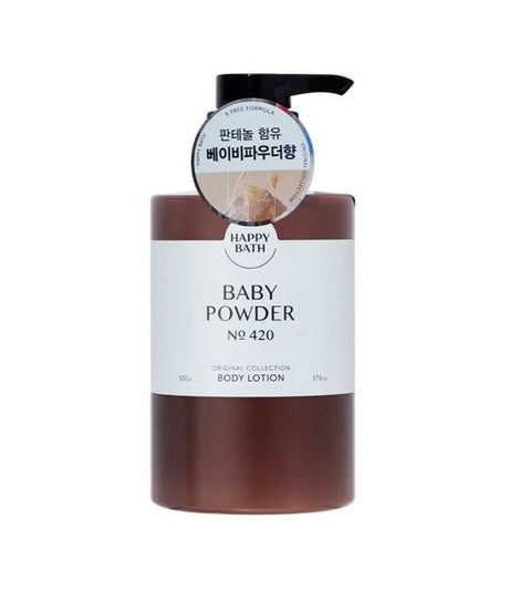 Happy Bath Baby Powder body lotion on a white background