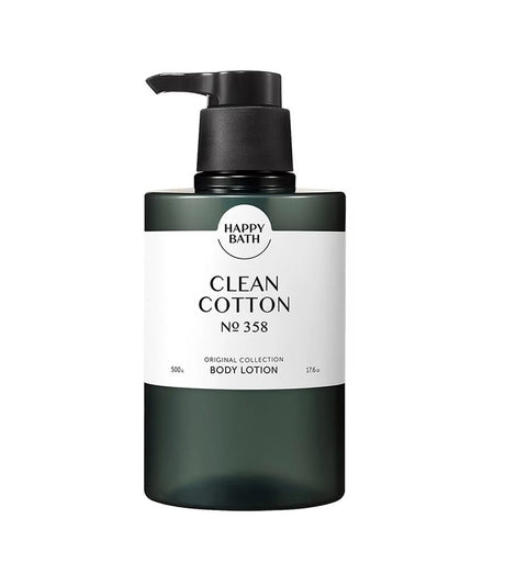 Happy Bath Clean Cotton body lotion bottle on a white background