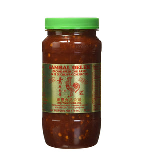 A jar of Huy Fong Foods Sambal Oelek Ground Fresh Chili Paste.
